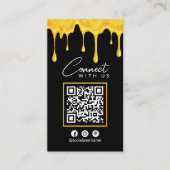 Maak contact met ons Black Gold Glitter Drips QR-c Visitekaartje (Voorkant)