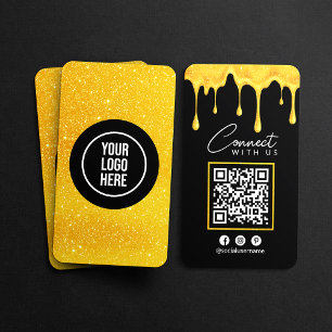 Maak contact met ons Black Gold Glitter Drips QR-c Visitekaartje