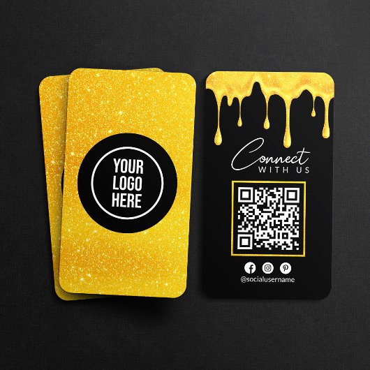 Maak contact met ons Black Gold Glitter Drips QR-c Visitekaartje