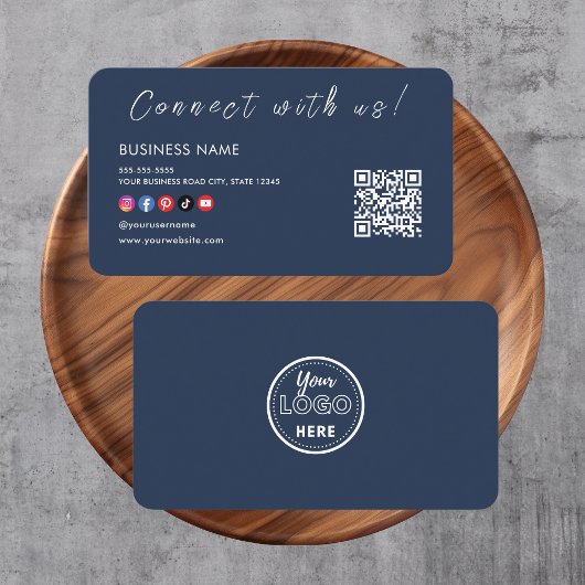 Maak contact met ons Qr Code Social Media Navy Blu Visitekaartje
