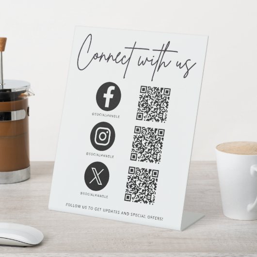 Maak contact met ons Social Media QR Code Business Reclamebord Met Voetstuk (Insitu)