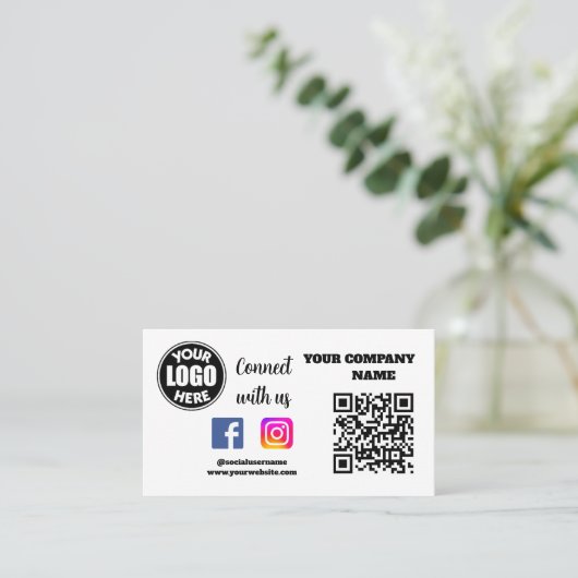 Maak contact met ons | Social Media QR Code White Visitekaartje (Staand voorkant)