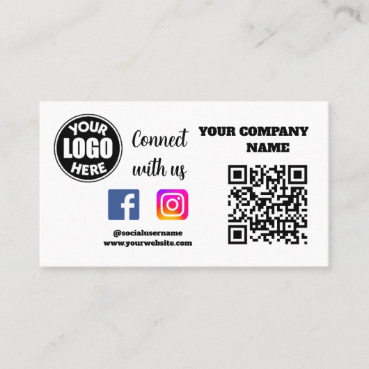 Maak contact met ons | Social Media QR Code White  Visitekaartje (Voorkant)
