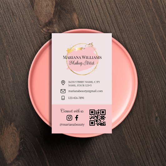 Maak contact met ons, sociale media, QR-code roze  Visitekaartje