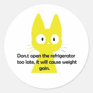 Maak de koelkast niet te laat open,  ronde sticker