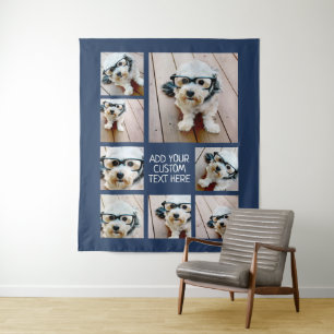Maak een aangepaste fotocollage met 8 foto's Navy Wandkleed
