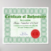 Maak een Certificaat van Authenticiteit Druk Poster (Voorkant)