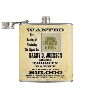 Maak een gepersonaliseerd Western Gezocht Poster Heupfles