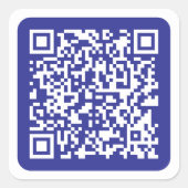 Maak een scanbare QR-code | Bewerkbare donkerblauw Vierkante Sticker (Voorkant)