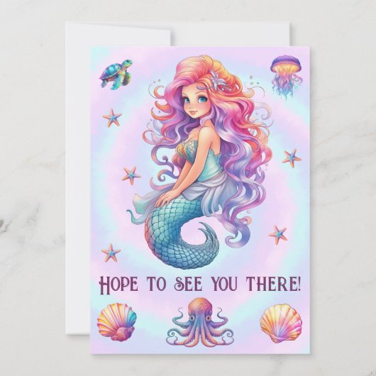 Maak een Splash Zeemeermin Pastel Verjaardagsfeest Kaart (Achterkant)