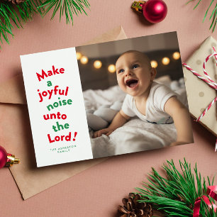 Maak een vrolijke herrie leuk religieus kerstfoto feestdagenkaart