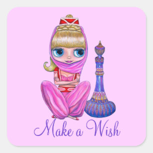 Maak een wens Little Pink Genie Meisje Magic Bottl Vierkante Sticker