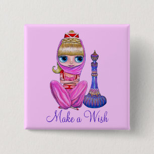 Maak een Wish Cute Little Big Eye Genie Girl in Pi Vierkante Button 5,1 Cm