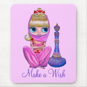 Maak een Wish Cute Little Pink Genie Girl Big Eyes Muismat