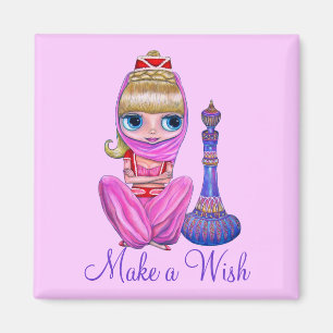 Maak een Wish Cute Pink Genie Girl Magic Bottle Magneet