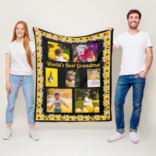 Maak eigen 7 foto's Werelds beste oma bloemen Fleece Deken