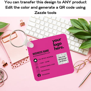 Maak eigen CERISE ROZE QR CODE Zakelijke kaart Log Sleutelhanger