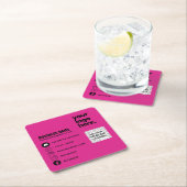 Maak eigen CERISE ROZE QR CODE Zakelijke kaart Log Vierkante Kartonnen Onderzetter (Insitu)