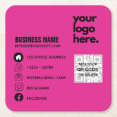 Maak eigen CERISE ROZE QR CODE Zakelijke kaart Log Vierkante Kartonnen Onderzetter (Voorkant)