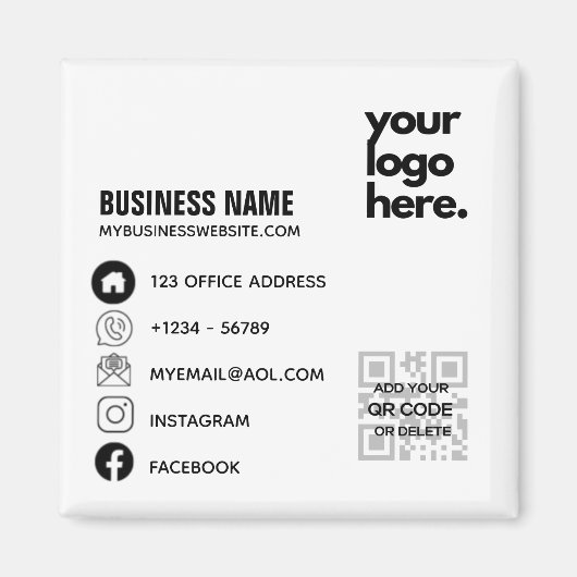 Maak Eigen QR Code Zakelijk Logo Social Media ID Magneet (Voorkant)