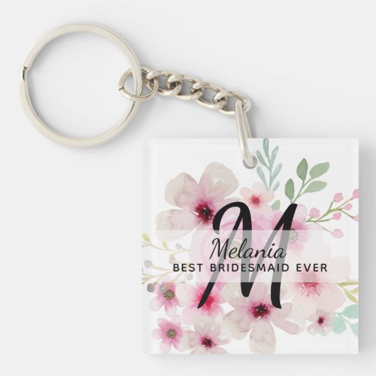 Maak eigen ROZE BLOZEND BLOEMEN BOHO Bruidsfeestca Sleutelhanger (voorkant)