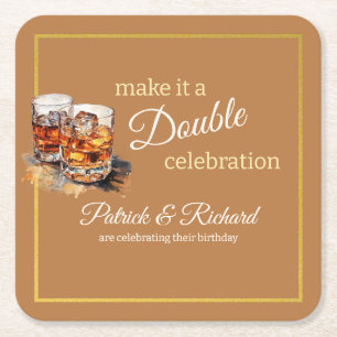 Maak er een Double Celebration Brown Whiskey Glass Vierkante Kartonnen Onderzetter