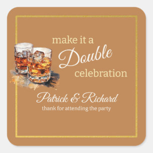Maak er een Double Celebration Brown Whiskey Glass Vierkante Sticker