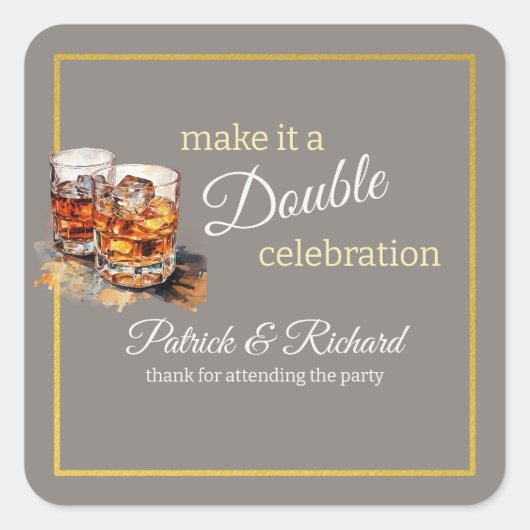 Maak er een Double Celebration Grijs Whiskey Glas Vierkante Sticker (Voorkant)