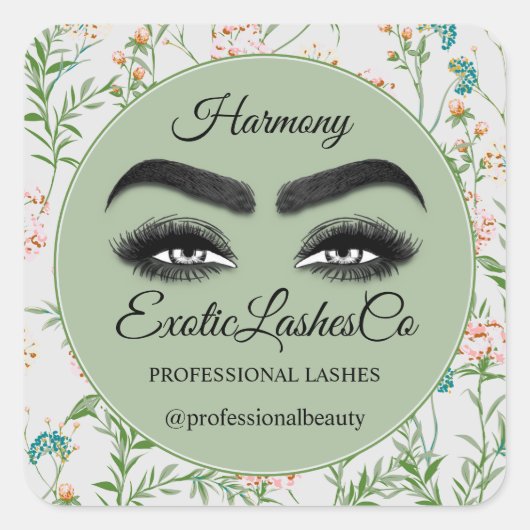 Maak Eyelash Packaging Cleaner Floral MInt Green Vierkante Sticker (Voorkant)