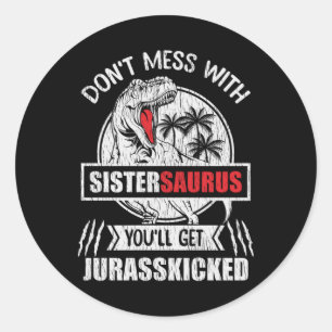 Maak geen grappen met Sister Saurus Dinosaur Famil Ronde Sticker