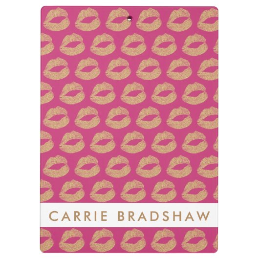 Maak Gold Glitter Lips Roze Persoonlijke naam Klembord (Achterkant)