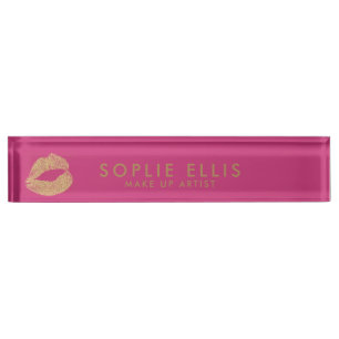 Maak Gold Glitter Lips Roze Persoonlijke naam Naambordje