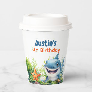 Maak golven Happy Shark Onderzee Verjaardag Papieren Bekers