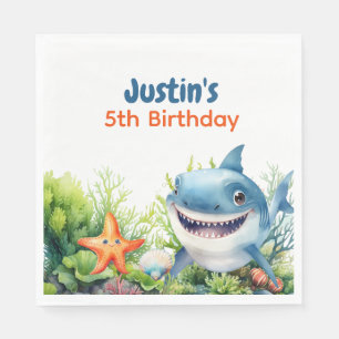 Maak golven Happy Shark Onderzee Verjaardag Servet