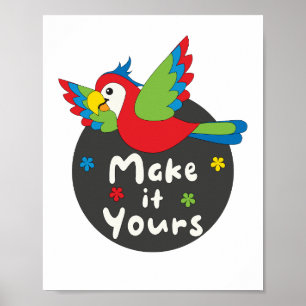 Maak het van jou Kawaii grappig, kleurrijk parrot Poster