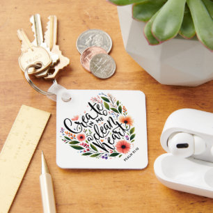 Maak in mij een schoon Hart bloemmotief Sleutelhanger