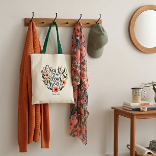 Maak in mij een schoon Hart bloemrijk Tote Bag