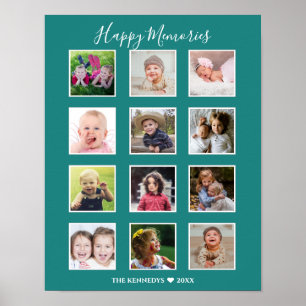 Maak je eigen 12 familie foto collage groen poster
