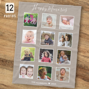 Maak je eigen 12 familie foto collage taupe fleece deken