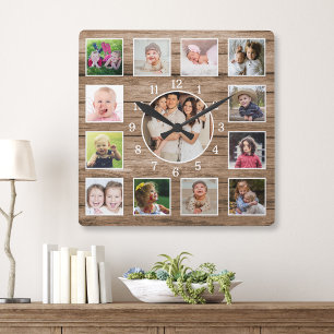 Maak je eigen 13 foto collage roestige schuur hout vierkante klok