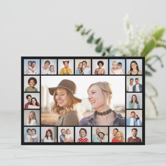 Maak je eigen 21 foto collage bewerkbare kleur kaart (Staand voorkant)