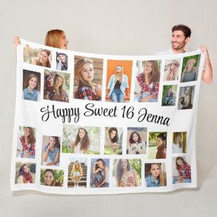 Maak je eigen 25 foto's Happy Sweet 16 Fleece Deken