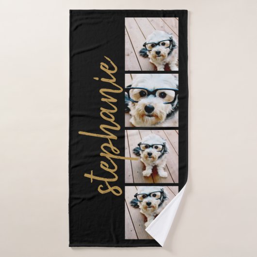Maak Je Eigen 4 Foto Collage - Script Naam Badhanddoek (Badhanddoek)