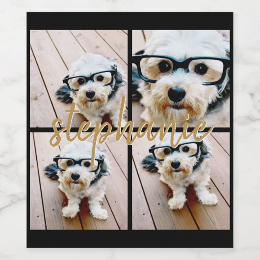 Maak Je Eigen 4 Foto Collage - Script Naam Wijn Etiket (Enkel label)