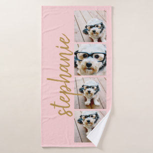 Maak Je Eigen 4 Foto Collage Scriptnaam koraal Badhanddoek