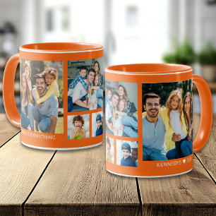 Maak je eigen 5 familiefotocollage oranje mok
