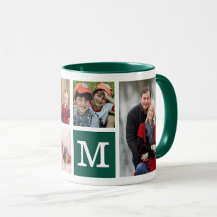 Maak je eigen 5 foto collage monogram groen mok