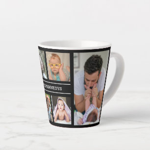 Maak je eigen 6 foto collage familienaam Zwart Latte Mok