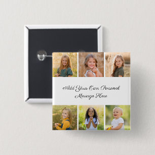 Maak Je Eigen 6 Foto Collage Voeg Je Groet Toe Vierkante Button 5,1 Cm
