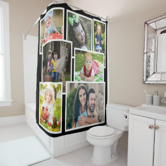 Maak je eigen 7 familiefoto collage Zwart Douchegordijn